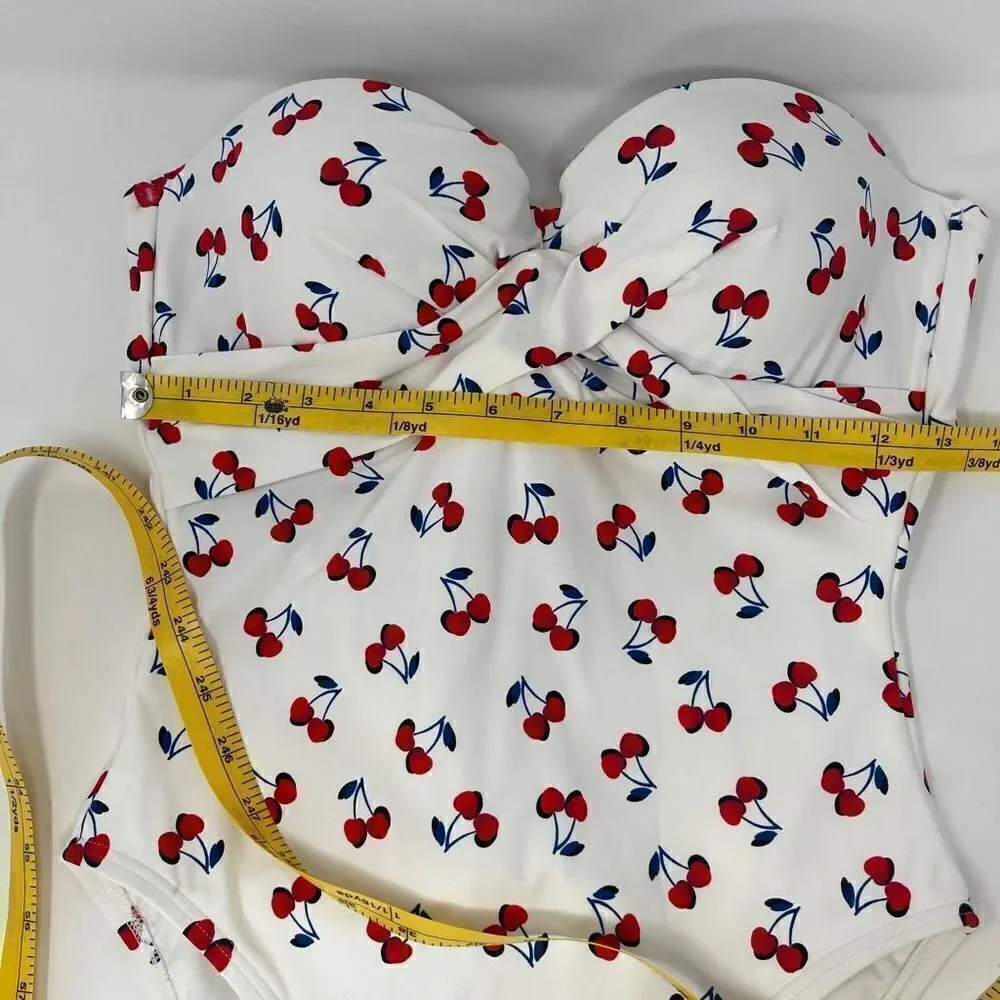 Kate Spade Molded Cup Bandeau Underwire One Piece Swimsuit - Cherry Toss Sz S